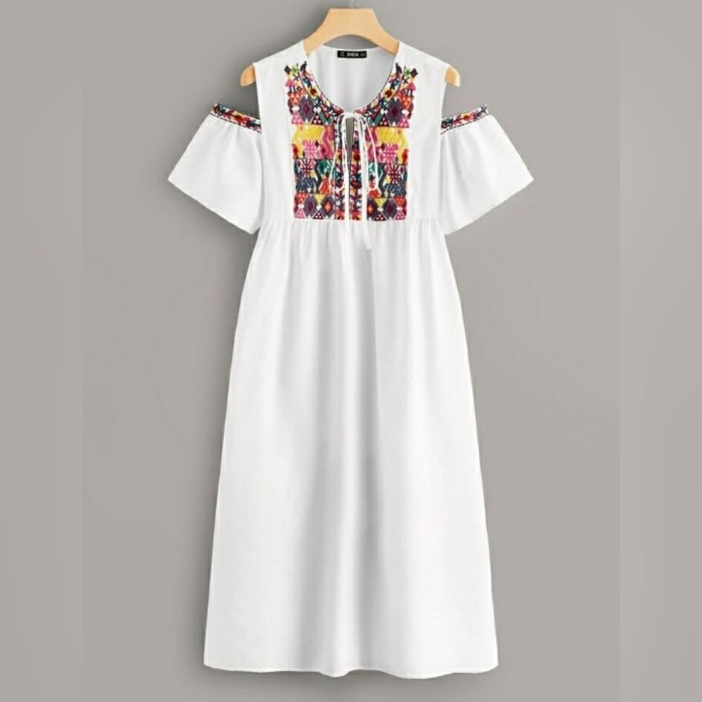 Embroidered Cold Shoulder Maxi Dress